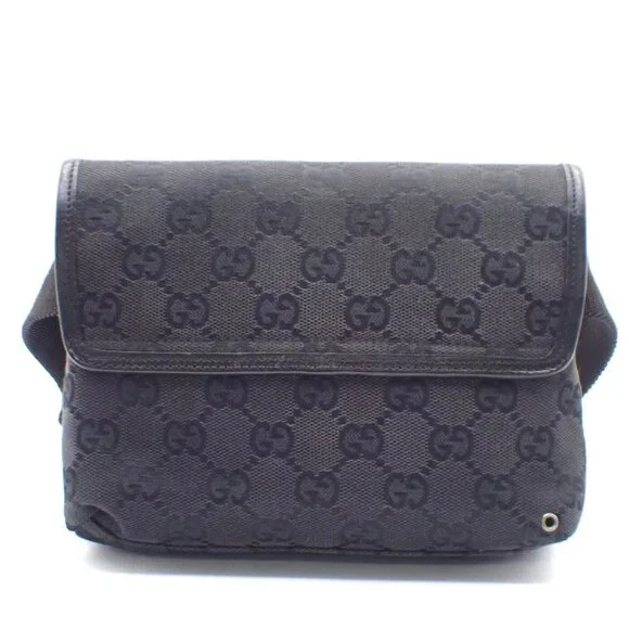GUCCI Logo GG Pattern Waist Mini Bum Bag Canvas Leather Black SHW Italy 36KC367 - Picture 3 of 15